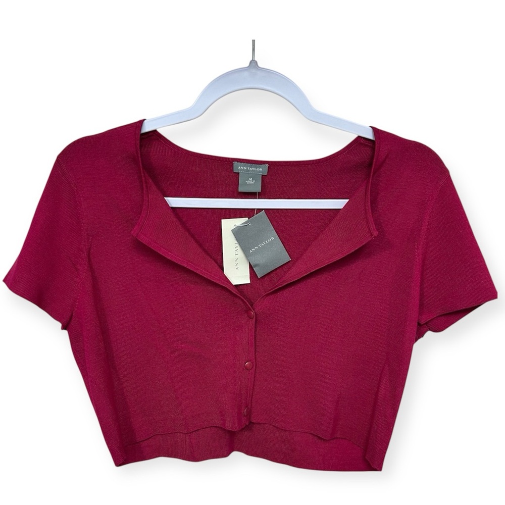 Ann Taylor Vintage Pink Cropped Short Sleeve Cardigan Top NWT